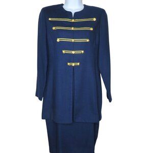 Vintage Military Style Dress Suit Womens S Gold Button Long Sleeves Yacht Rock
